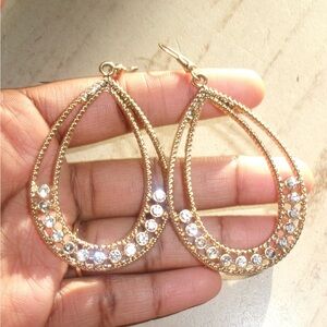 Gold Teardrop Crystal Hoop Earrings - Elegant Women’s Jewelry